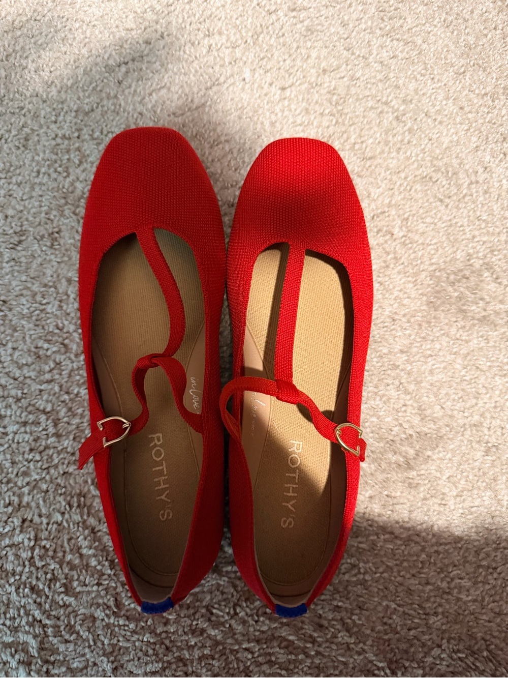 Rothy's Red T-Strap Knit Flats with Buckle - Picture 3 of 4